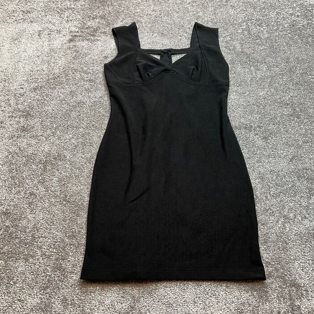 Newport News Shift Dress Womens 14 Black Sleeveless Criss Cross Neck Midi Solid
